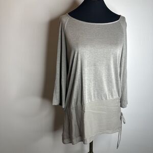 St. John Gray Viscose Silk Tunic Panel Blouse Shirt Top Size Small 100% Silk